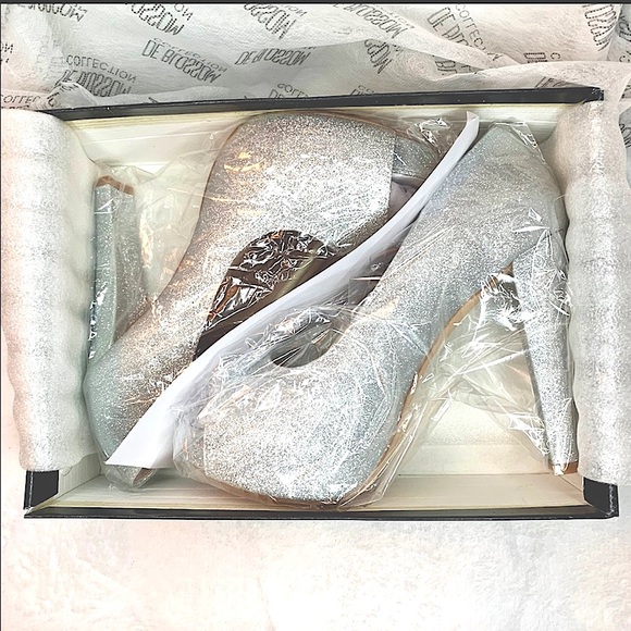 De Blossom Collection Heel Silver Sparkle Peep Toe Carina-102 - Picture 15 of 16
